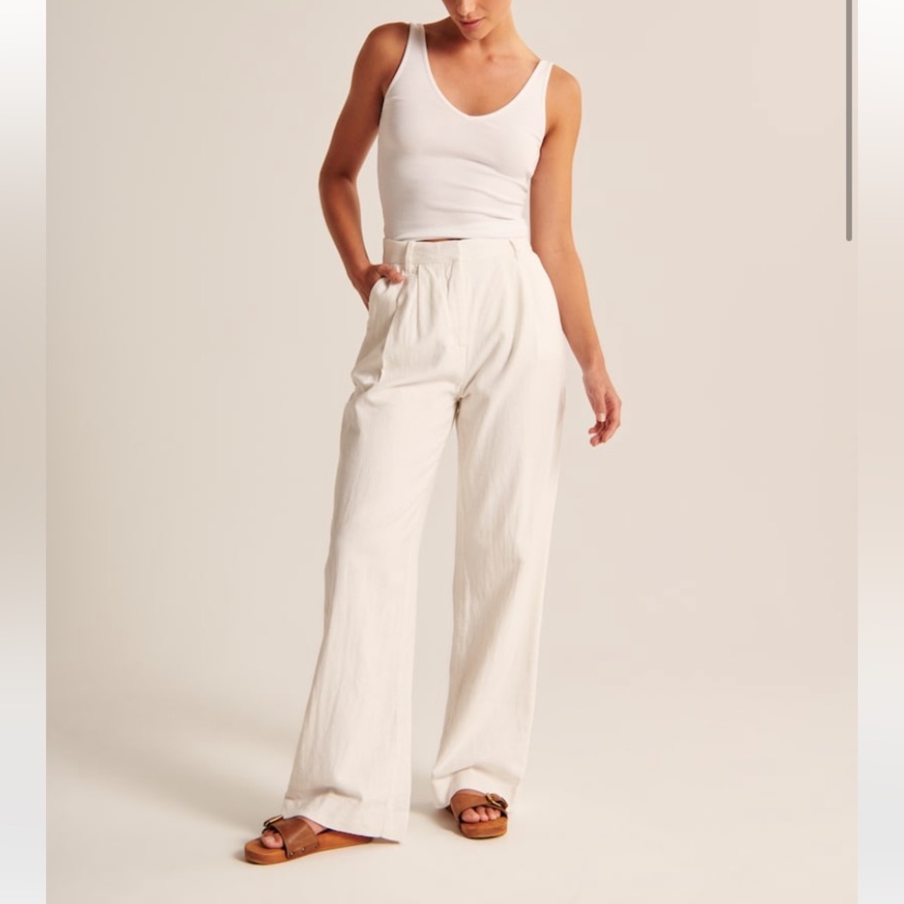Abercrombie Curve Love Linen Blend Tailored Wide Leg Pant